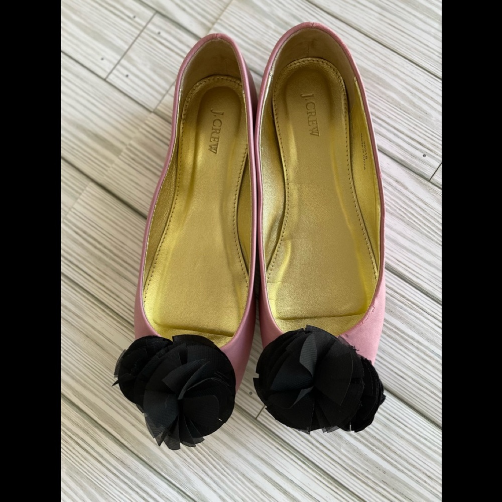 J. Crew Blume Pink flats with black flower